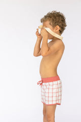 Pre-Order Boardie Red Windowpane Plaid w/ Nantucket Red Waistband - Born Childrens Boutique