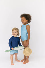Pre-Order Double Bow Tie Knot One Piece Blue Star - Born Childrens Boutique