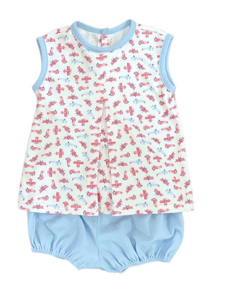 Pre-Order James and Lottie Rory Airplane Pima Top with Blue Piping Diaper Cover - Born Childrens Boutique