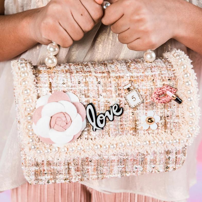 Pink Tweed Purse with Pearl Accent - Born Childrens Boutique
