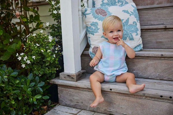 Little English Louis Sunsuit - Palm Beach Plaid - Born Childrens Boutique