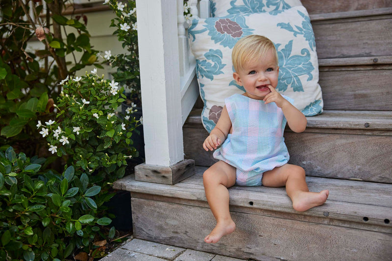 Little English Louis Sunsuit - Palm Beach Plaid - Born Childrens Boutique