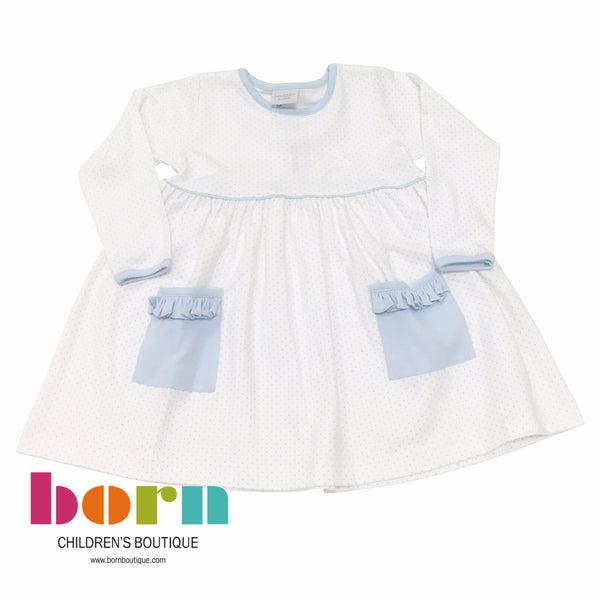 Blue Dot Dress with Blue Ruffle - Born Childrens Boutique