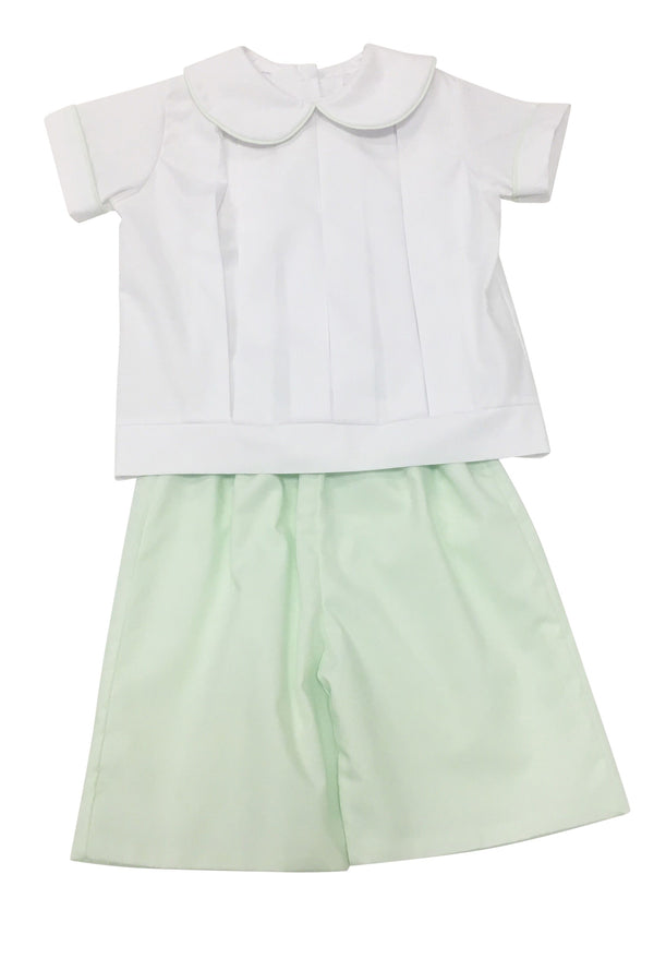 Heirloom White with Mint Peter Pan Short Set - Born Childrens Boutique