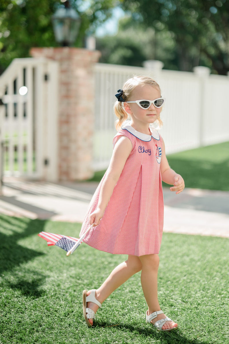Pre-Order Ahoy Dress in Red Micogingham - Born Childrens Boutique