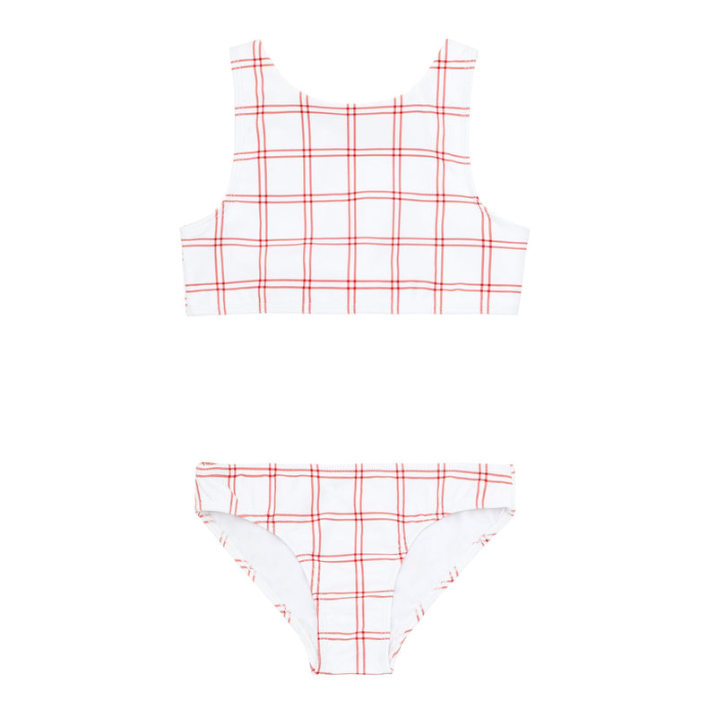 Pre-Order Double Bow Tie Knot Bikini Red Windowpane Plaid - Born Childrens Boutique