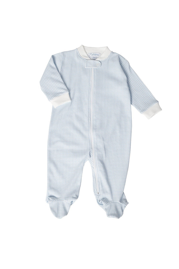 Blue Gingham Zipper Footie - Born Childrens Boutique