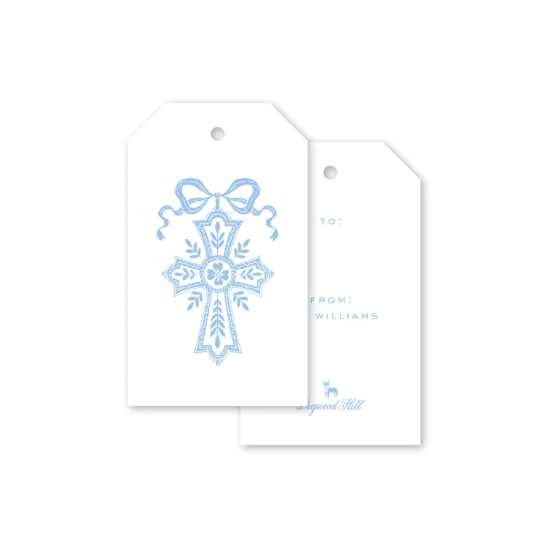 Neoclassic Cross Blue Gift Tags - Born Childrens Boutique