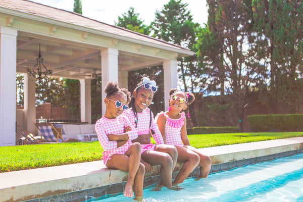 SugarBeeBlanks Pink Gingham Bow Swimsuit - Born Childrens Boutique