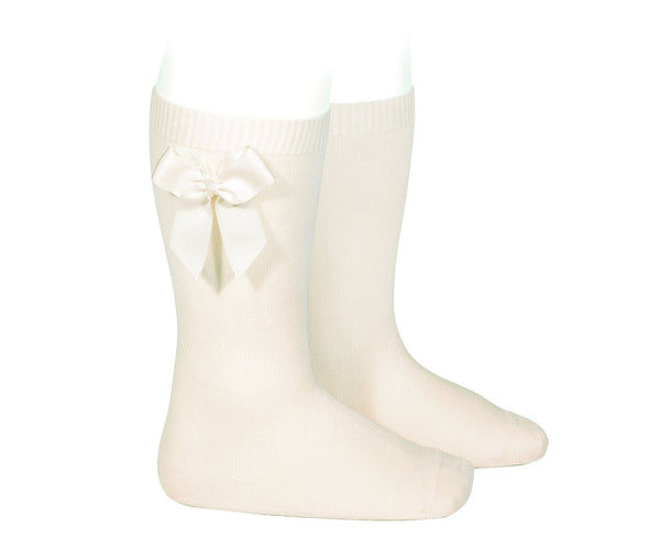 Knee Socks with Grosgain Bow Cream - Born Childrens Boutique