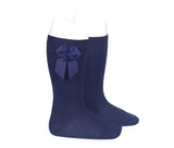 Knee Socks with Grosgain Bow Navy - Born Childrens Boutique