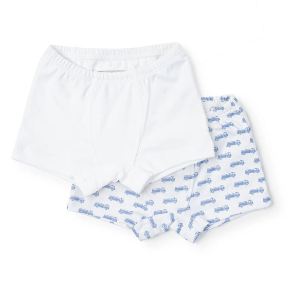 James Boys Pima Cotton Underwear Set - Fire Truck Blue/White - Born Childrens Boutique