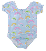 Pre-Order James & Lottie Ramsey Rainbow Swim Blue with Pink Back Bow - Born Childrens Boutique