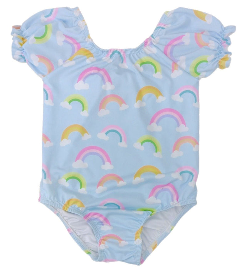 Pre-Order James & Lottie Ramsey Rainbow Swim Blue with Pink Back Bow - Born Childrens Boutique