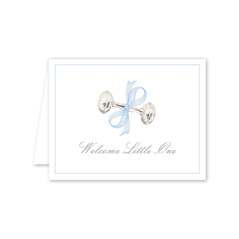 Rattle and Blue Bow Card - Born Childrens Boutique