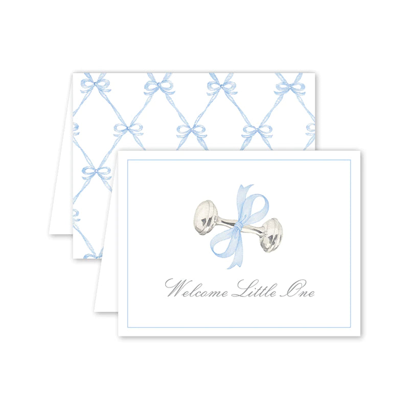 Rattle and Blue Bow Card - Born Childrens Boutique