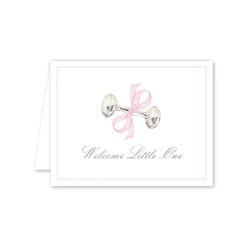 Rattle and Pink Bow Card - Born Childrens Boutique