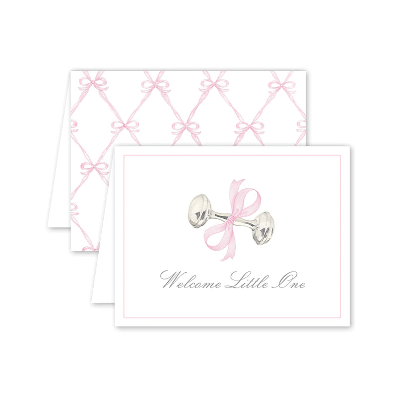 Rattle and Pink Bow Card - Born Childrens Boutique