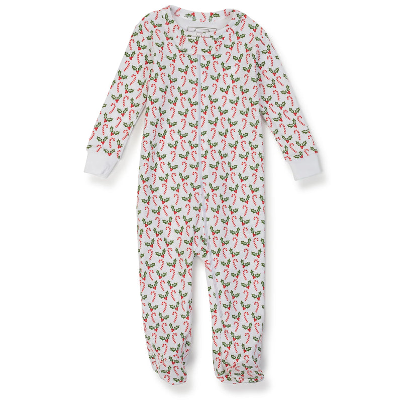 Parker Zipper Pajama - Candy Canes And Holly - Born Childrens Boutique
