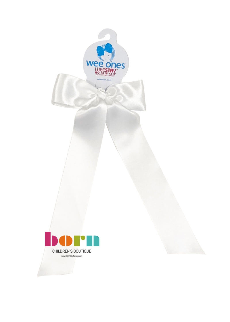 Wee Ones White Satin Bow with Tail - Born Childrens Boutique