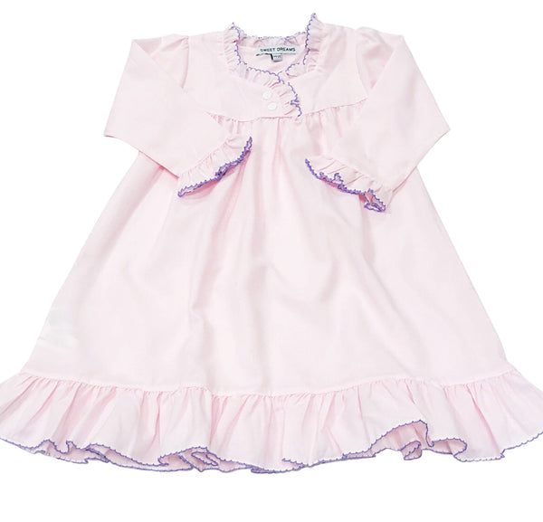 Purple Trim Pink Long Sleeve Gown - Born Childrens Boutique