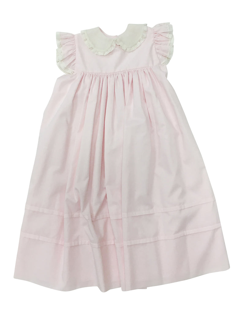 Heirloom Flutter Sleeve Dress Pink with Ecru Collar - Born Childrens Boutique