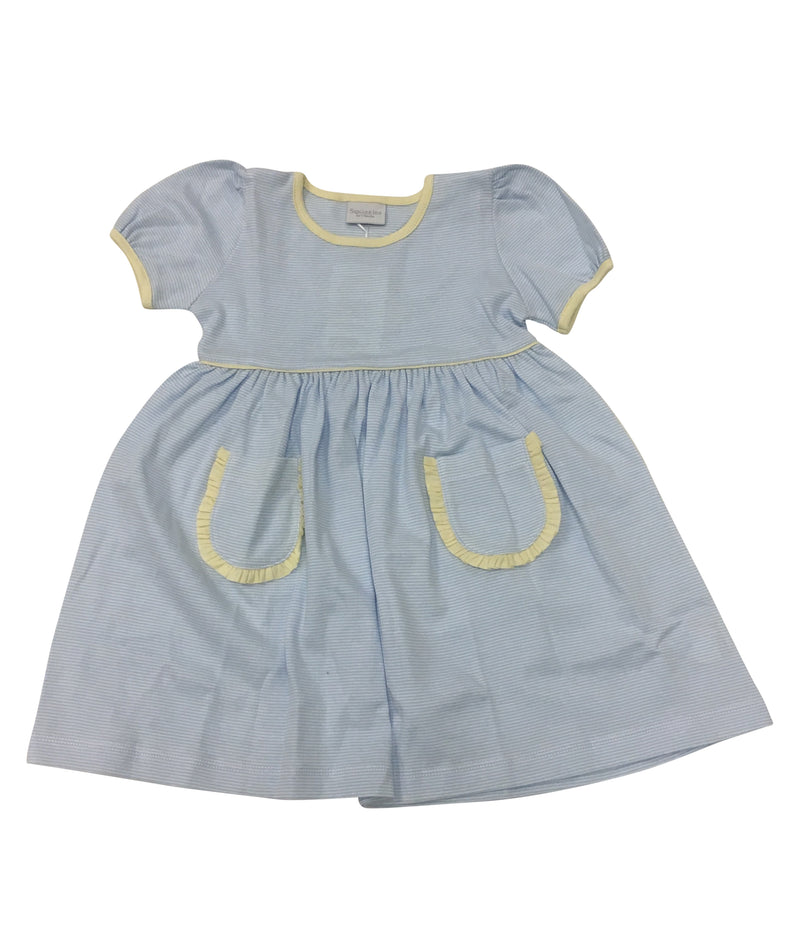 Blue Stripe Dress with Yellow Ruffle - Born Childrens Boutique