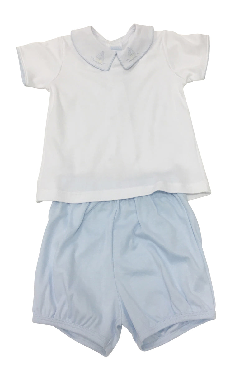 Auraluz 2 Piece Knit Set Blue Sailboat - Born Childrens Boutique