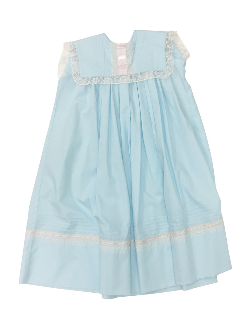 Heirloom Sleeveless Robins Egg Blue Dress with Pink Ribbon - Born Childrens Boutique
