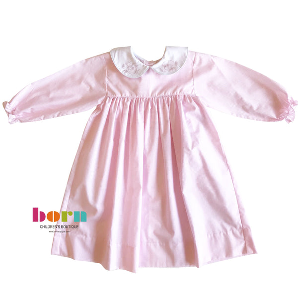 Pink Check Dove Long Sleeve Dress - Born Childrens Boutique