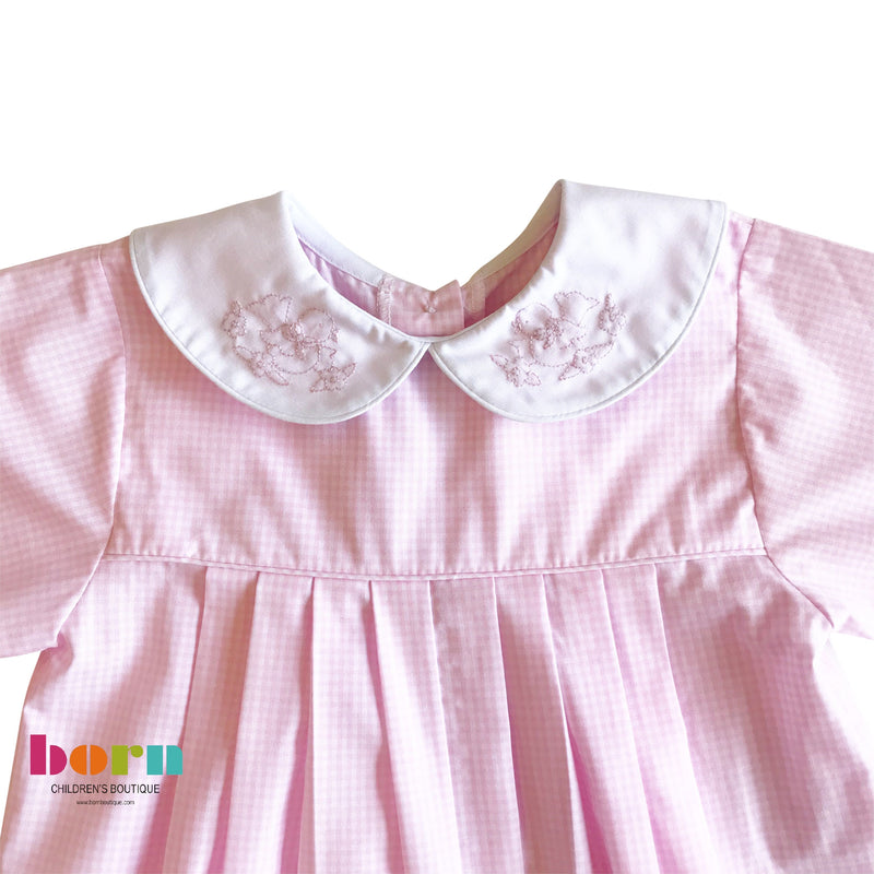 Pink Check Dove Long Sleeve Dress - Born Childrens Boutique
