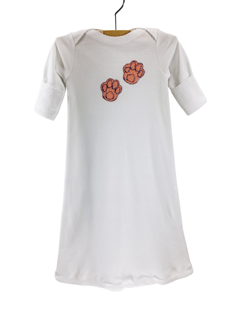 Appliqué Gown Orange Gingham Tiger Paws - Born Childrens Boutique