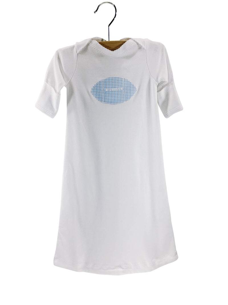 Appliqué Gown Light Blue Gingham Football - Born Childrens Boutique