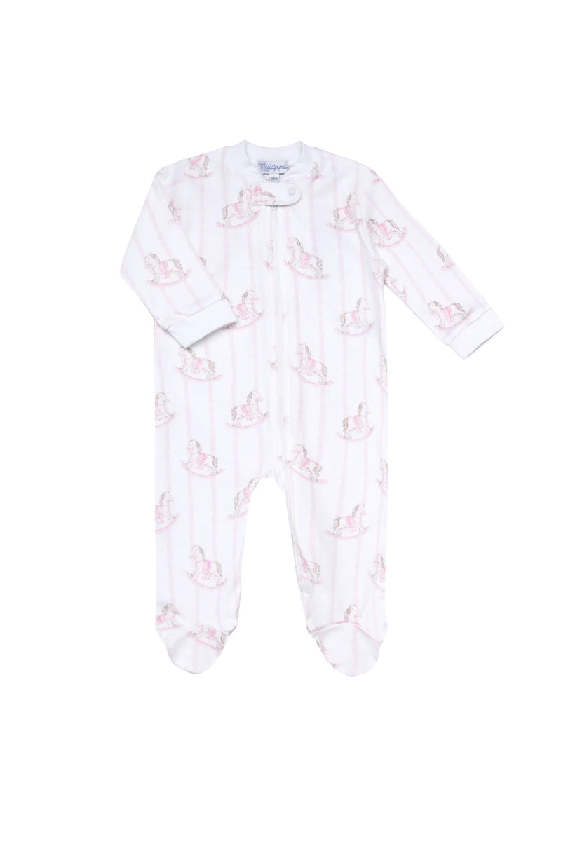 Pink Rocking Horse Zipper Footie - Born Childrens Boutique