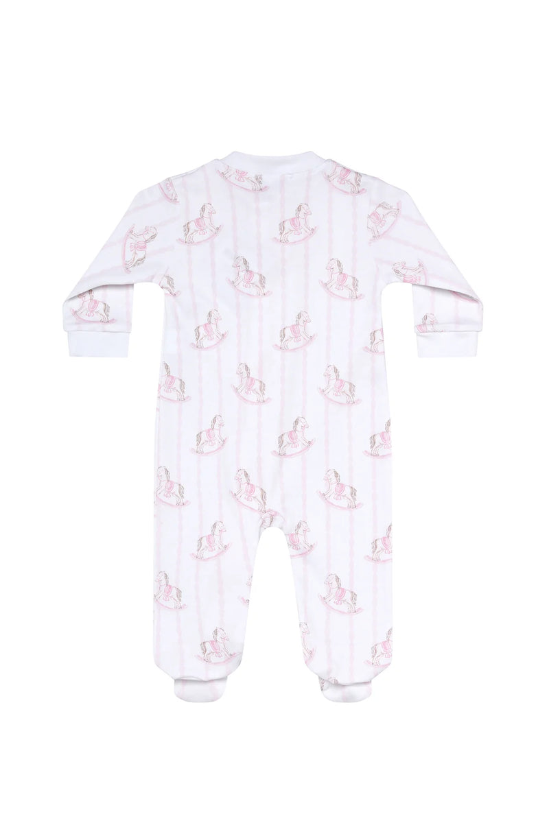Pink Rocking Horse Zipper Footie - Born Childrens Boutique