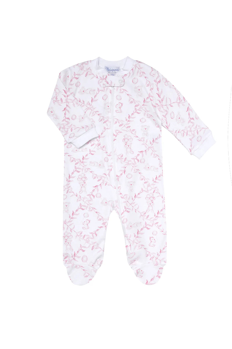 Pink Bears Trellace Zipper Footie - Born Childrens Boutique
