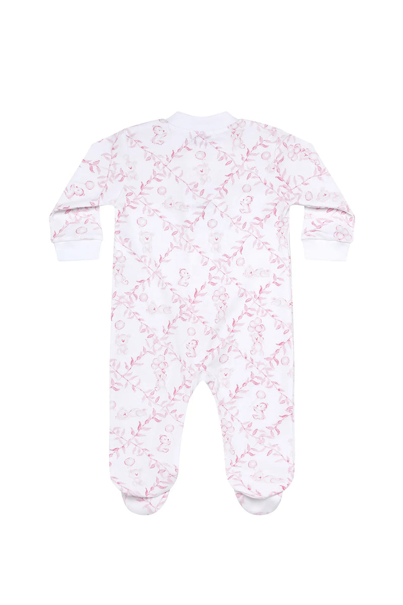 Pink Bears Trellace Zipper Footie - Born Childrens Boutique