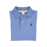 Prim and Proper Polo Short Sleeve Barbados Blue With Richmond Red Stork - Born Childrens Boutique