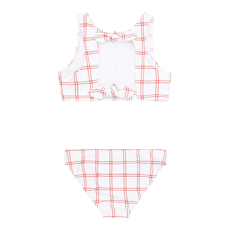 Pre-Order Double Bow Tie Knot Bikini Red Windowpane Plaid - Born Childrens Boutique