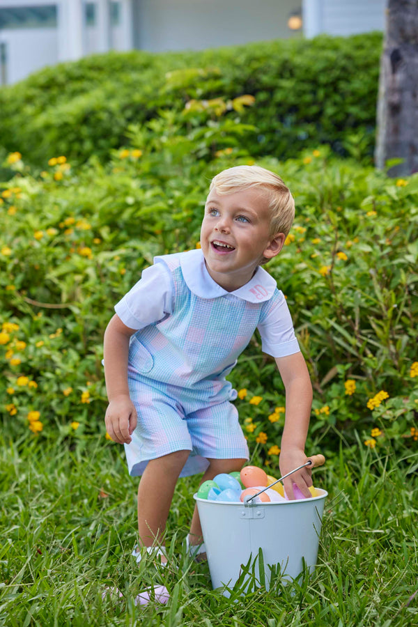 Little English Button Tab John John - Palm Beach Plaid - Born Childrens Boutique