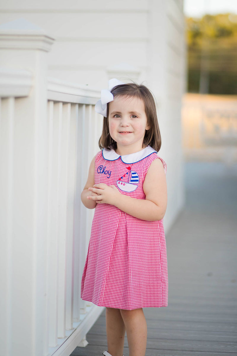 Pre-Order Ahoy Dress in Red Micogingham - Born Childrens Boutique