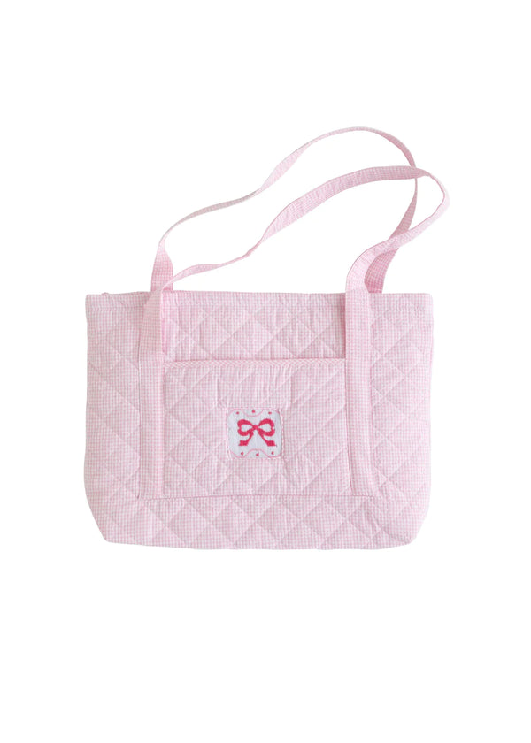 Diamond Quilted Tote - Pink Bow - Born Childrens Boutique