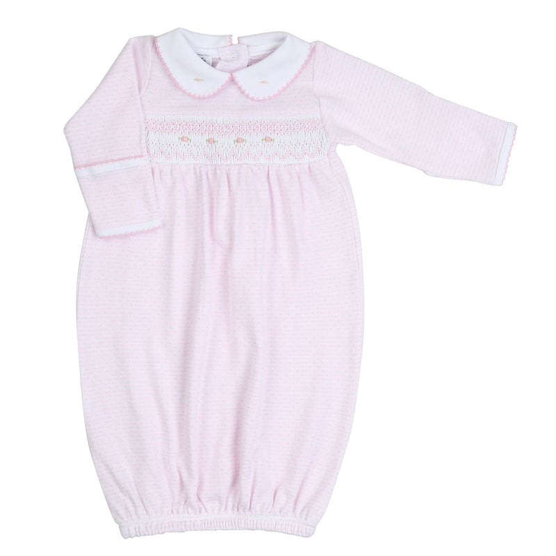 Delaney and Dillon Smocked Collared Gathered Gown Pink - Born Childrens Boutique