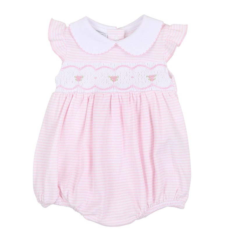 Magnolia Baby Arthur and Anna Smocked Collared Flutters Bubble Pink - Born Childrens Boutique