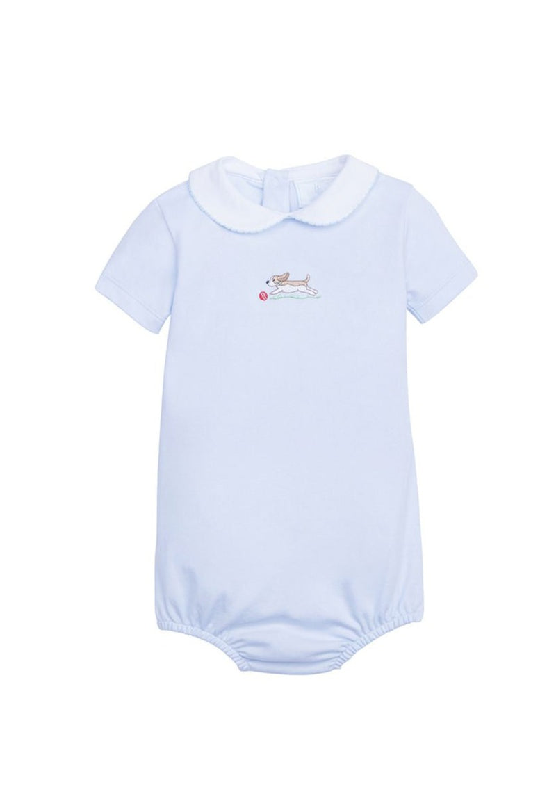 Little English Embroidered Bubble - Puppy Light Blue - Born Childrens Boutique
