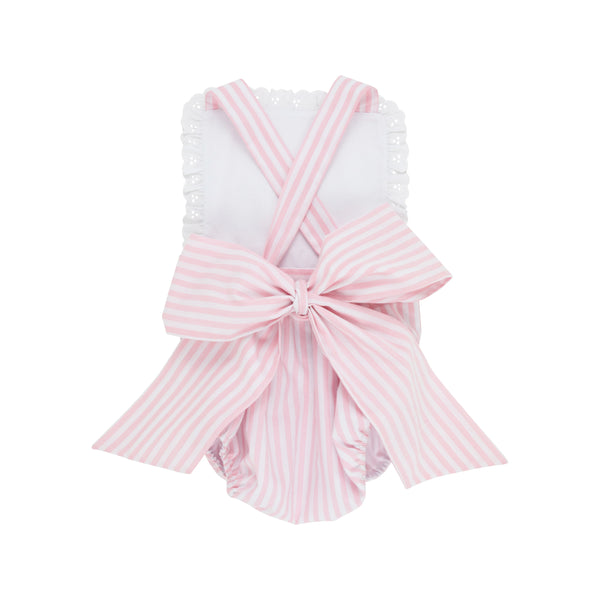 Sally Sunsuit Worth Avenue White/Pinckney Pink Stripe - Born Childrens Boutique