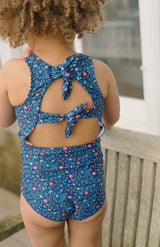 Pre-Order Double Bow Tie Knot One Piece Midnight Vineyeard Floral - Born Childrens Boutique