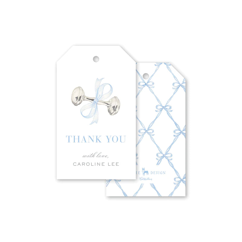 Rattle and Bow Blue Gift Tags - Born Childrens Boutique