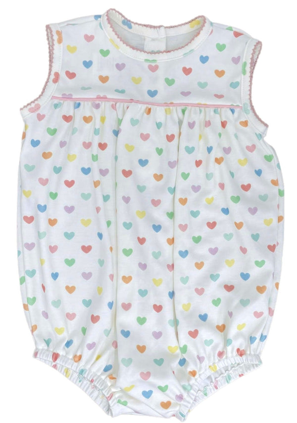 Pre-Order James & Lottie Reece Rainbow Heart Pima Knit Bubble with Picot Trim - Born Childrens Boutique
