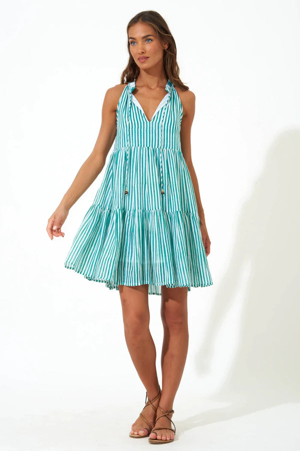 Sleeveless Tierd Playa Green Dress - Born Childrens Boutique